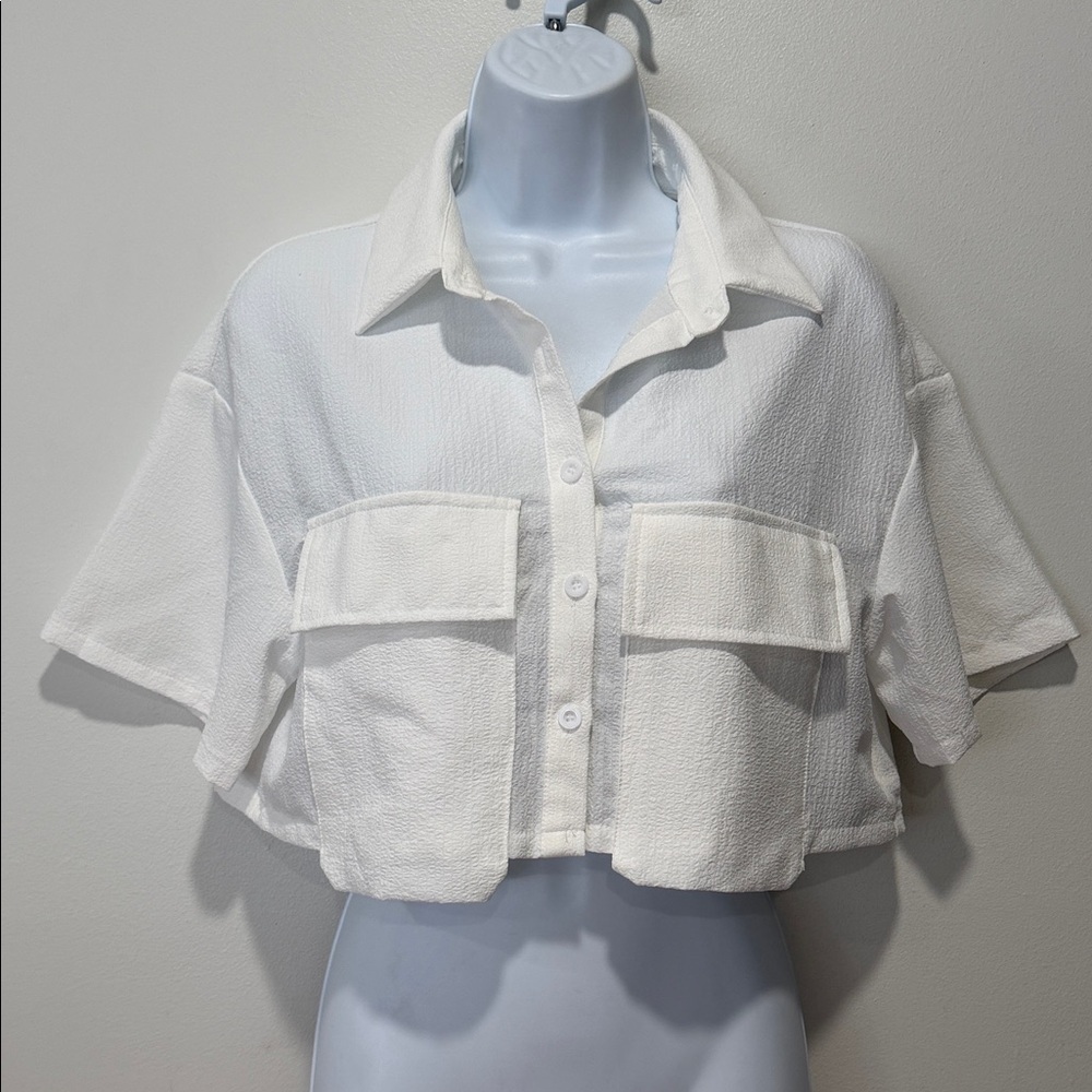 White Cropped Button-Up Shirt